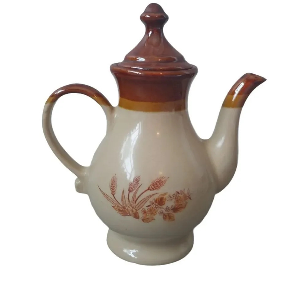 Vintage 3 Tone Brown Glazed Teapot, Wheat Harvest